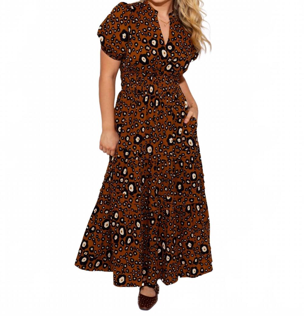 NEW IVY JANE women's tiered and tucked dress in brown